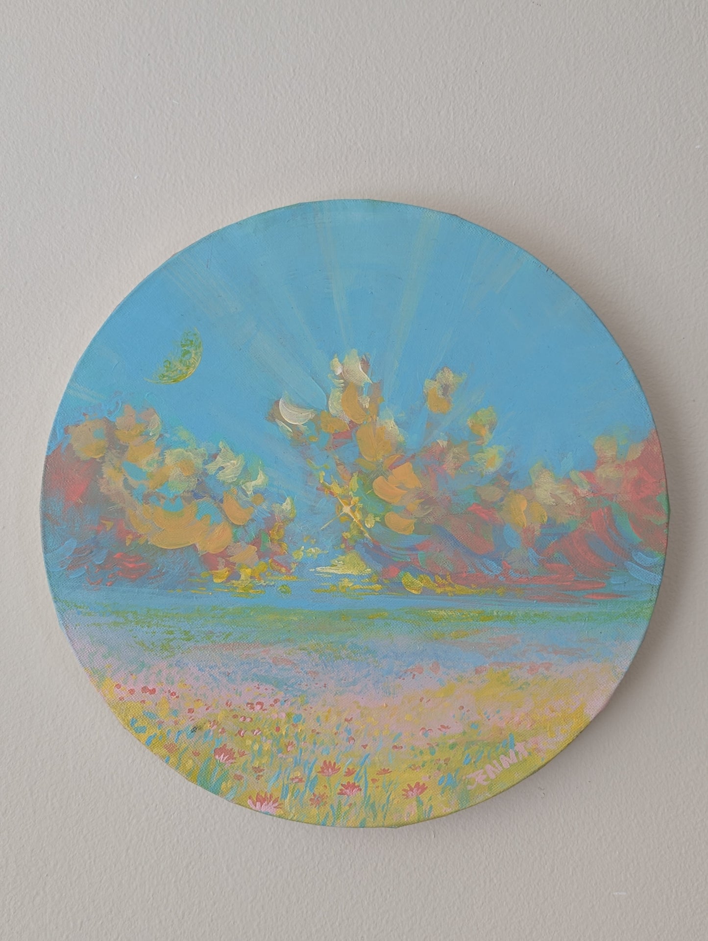 The Field, 2024, Original Artwork (10inX10in round ACRYLIC painting on stretched canvas)