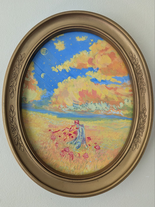 A Tempting Offer, 2024,  FRAMED Original Artwork (10inX8in oval ACRYLIC painting on canvas board)