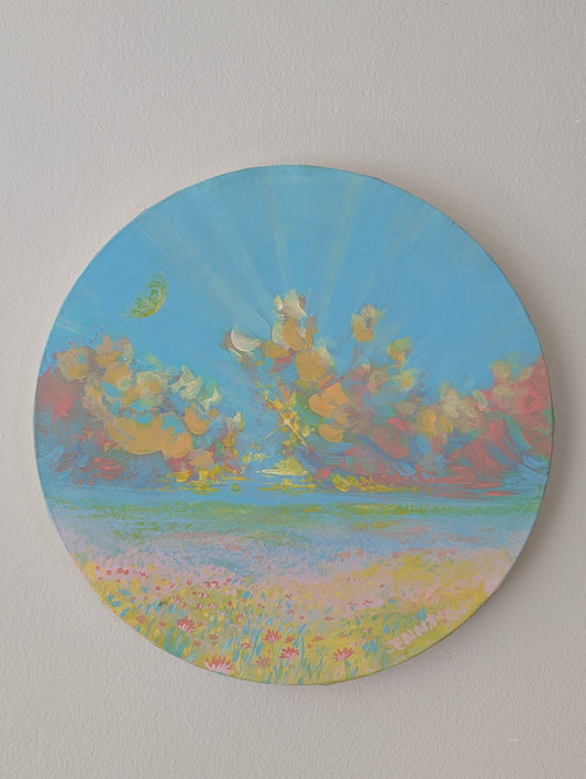 The Field, 2024, Original Artwork (10inX10in round ACRYLIC painting on stretched canvas)
