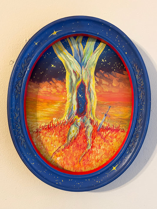 The Portal, 2024,  FRAMED Original Artwork (10inX8in oval ACRYLIC painting on canvas board)