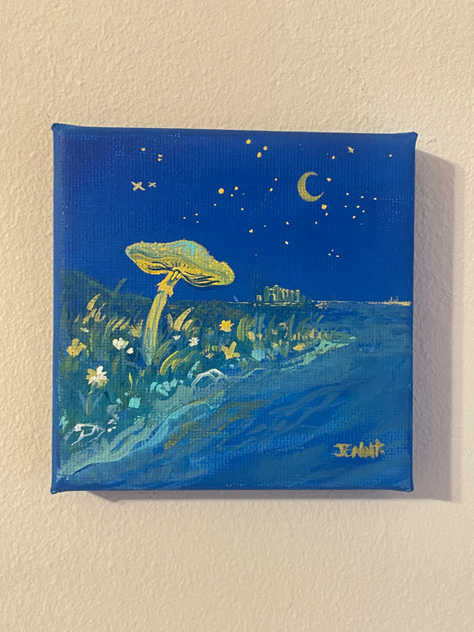 Glowshroom, 2025, Original Artwork (4inX4in ACRYLIC painting on stretched canvas)