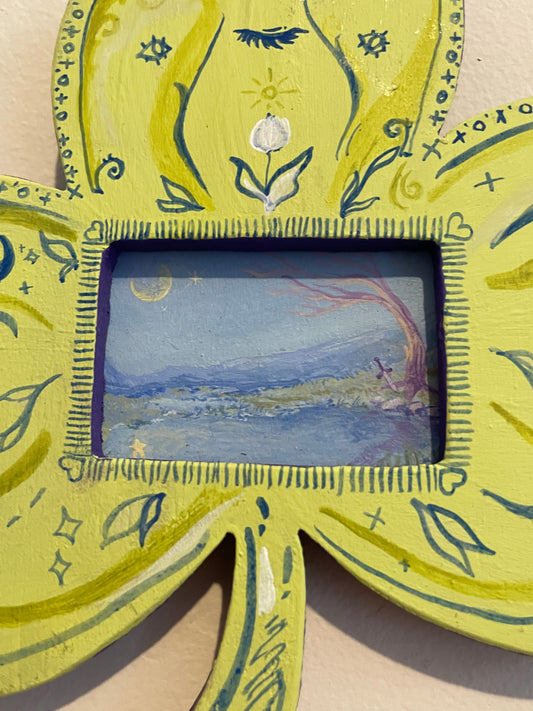 At First Sight, 2024,  CLOVER FRAMED Original Artwork (3.5inX2in ACRYLIC painting)