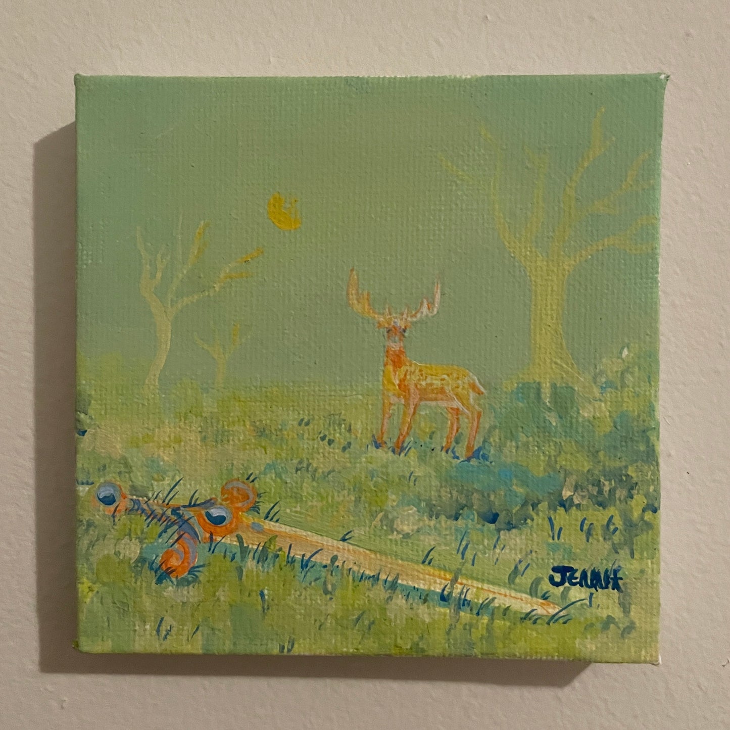 The Stag, 2025, Original Artwork (4inX4in ACRYLIC painting on stretched canvas)