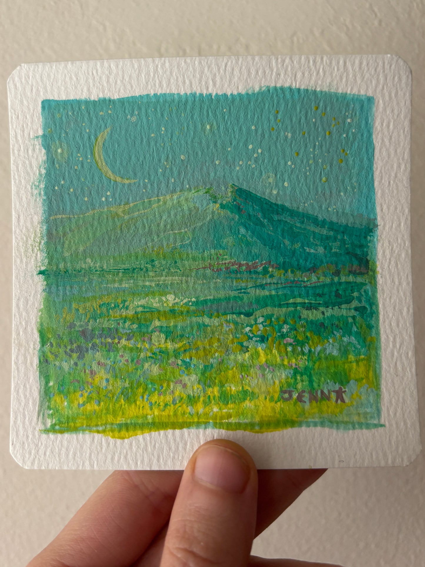 Lonely Mountain, 2025, Original Artwork (4inX4in ACRYLIC painting on textured paper)