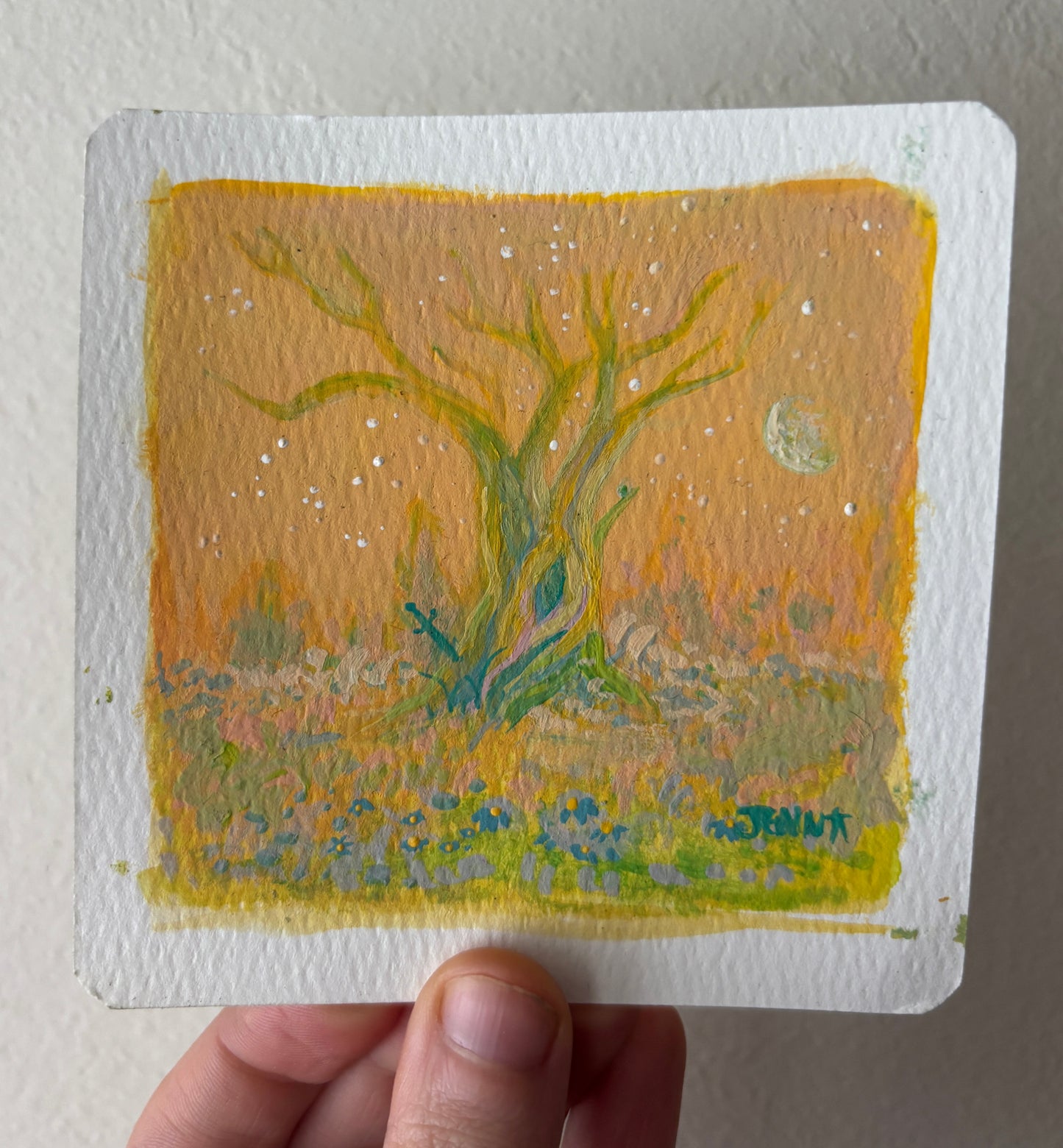 Lonely Elm, 2026, Original Artwork (4inX4in ACRYLIC painting on textured paper)
