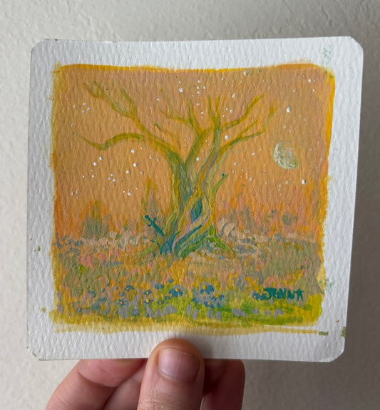 Lonely Elm, 2026, Original Artwork (4inX4in ACRYLIC painting on textured paper)